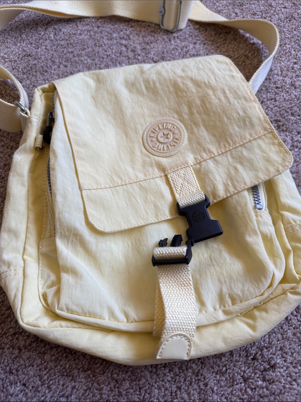 Kipling Pale Yellow Nylon Messenger Bag with Buckle